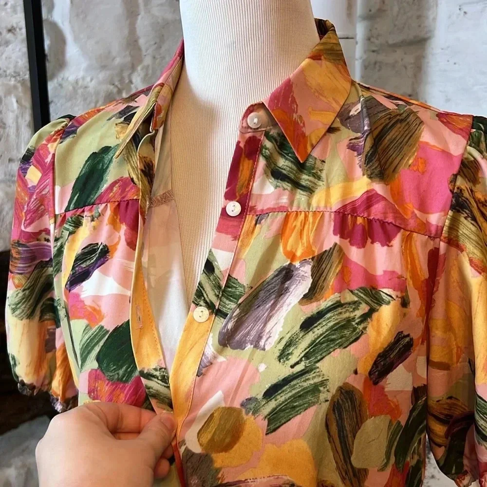 Pink Ripple | Floral Layered Mini Shirt Dress